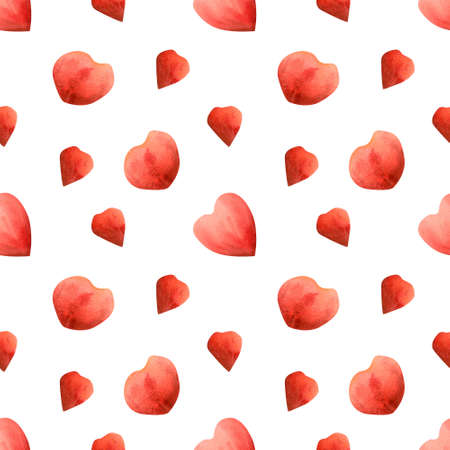 Seamless hearts pattern. Watercolor texture with red hearts for valentines day decor, wrapping paper, textileの写真素材