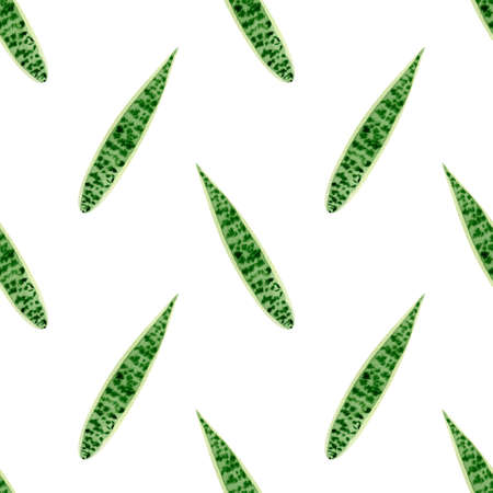 Seamless watercolor herbal pattern. Botanical background with green aloe leaves for textile and printingの写真素材