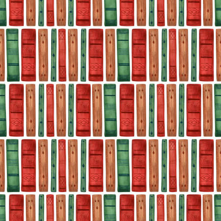 Watercolor books pattern. Seamless background with books spine for wallpapers, scholl decor, textileの写真素材