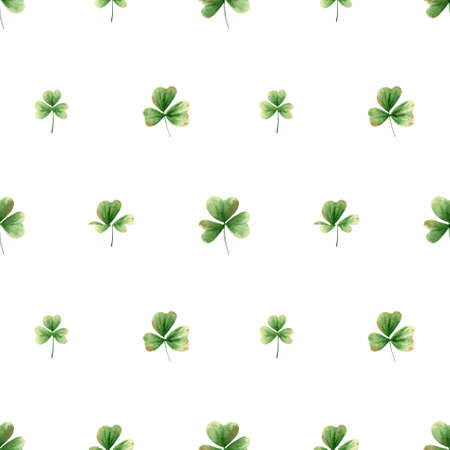 Seamless trefoil floral pattern. Watercolor background with shamrock leaf for textile, wrapping...