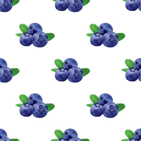 Seamless blueberry pattern. Watercolor background with bright berries. Botanical illustration for fabric, wrapping paper, cafe decorの写真素材