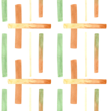 Seamless stripes pattern. Watercolor abstract background with brown, green and yellow stripe for textile, wallpaper, wrapping paperの写真素材