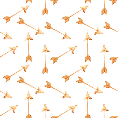 Seamless arrow pattern. Watercolor background with gold cupid arrow for wrapping paper, wallpaper, valentines day decorの写真素材