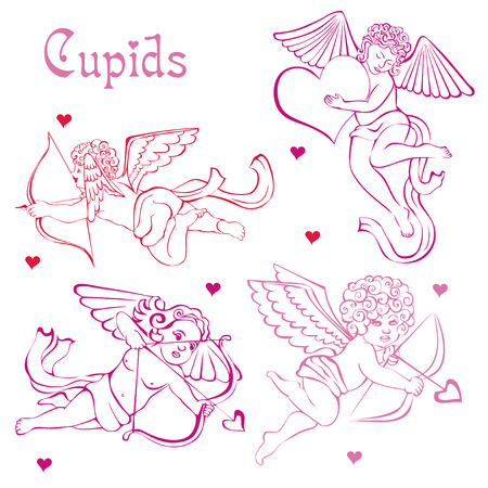 Pink Cupids and heartsのイラスト素材
