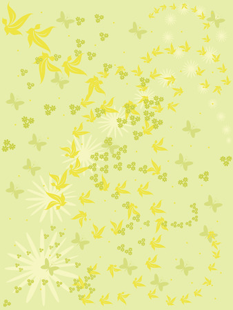 green with flowers and butterflies のイラスト素材