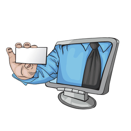 hand with a business card from the monitorのイラスト素材