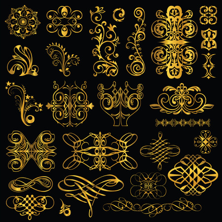 gold elements on black background  set2のイラスト素材