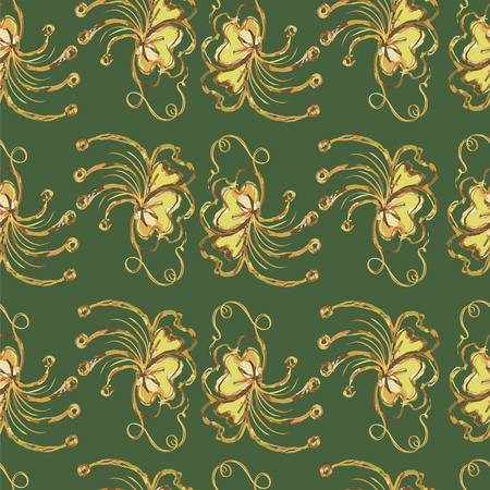 Green seamless background with flowers  Abstract floral ornamentのイラスト素材