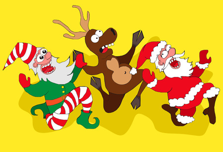 skipping the characters of Christmas and New Year. cartoon styleのイラスト素材