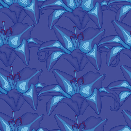 seamless blue background with blue lilies.のイラスト素材