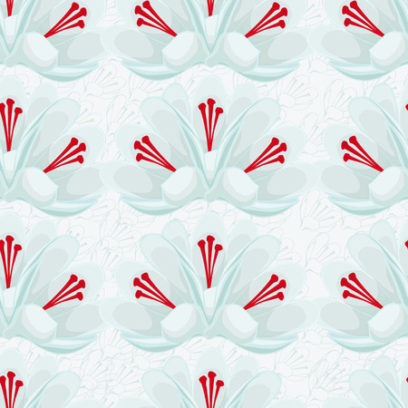 seamless white background with white crocuses.saffron .seamless pattern.のイラスト素材