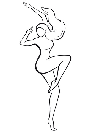 Silhouette of a dancing girl. Black silhouette on a white background.のイラスト素材