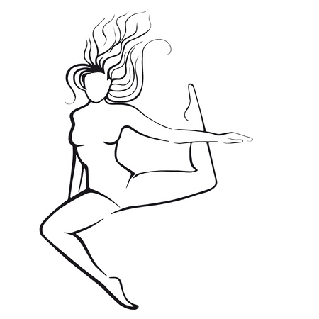 Silhouette of a dancing girl. High jump. Black silhouette on a white background.のイラスト素材