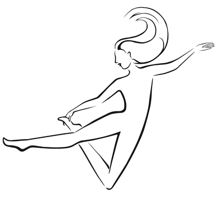Silhouette of a dancing girl. High jump. Black silhouette on a white background. Silhouette of a dancing girl. High jump. Black silhouette on a white background.のイラスト素材