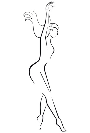 Silhouette of a dancing girl. Black silhouette on a white background.のイラスト素材