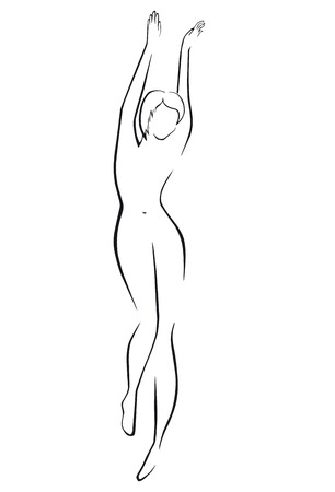 Silhouette of a dancing girl. Black silhouette on a white background.のイラスト素材
