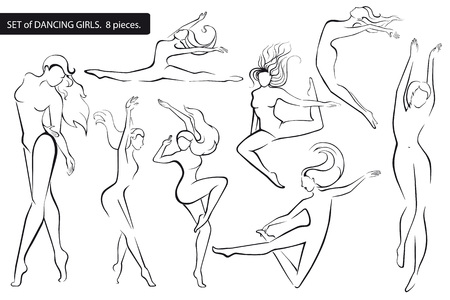 Set. Silhouettes of dancing girls.のイラスト素材