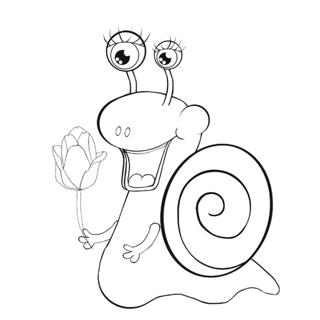 Coloring book Snail with a tulip. Clip art for children. Isolated on white background.のイラスト素材