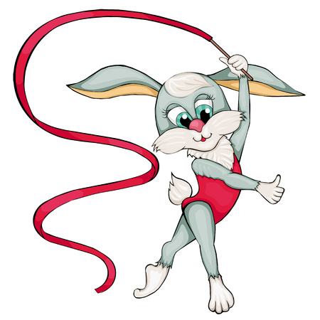 Hare and Rhythmic Gymnastics. Cartoon style. Isolated on white background.のイラスト素材