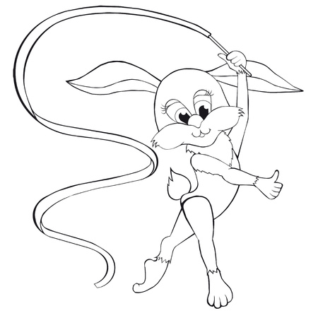 Coloring book Hare and Rhythmic Gymnastics. Cartoon style. Isolated on white background. Clip art for children.のイラスト素材
