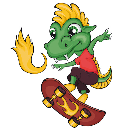 Dragon skater. Cartoon style. Clip art for children.のイラスト素材