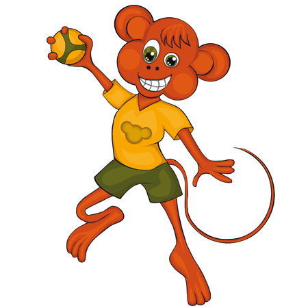 Monkey plays handball. Cartoon style. Clip art for children.のイラスト素材