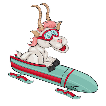Goat with bobsleigh.のイラスト素材