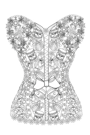 Coloring page christmas corset therapy line art for adults vector illustrationのイラスト素材