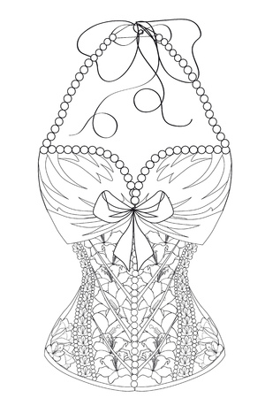 Coloring page corset with flowers and pearls therapy line art for adults vector illustration.のイラスト素材