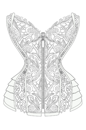 Coloring page corset with lace therapy line art vector illustration.のイラスト素材