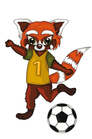 Red Panda is a football player. Cartoon style. Isolated image on white background. Clip art for children.のイラスト素材