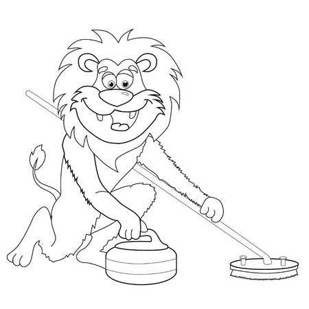 Coloring book lion curling cartoon style. isolated image on white background clip art for children.のイラスト素材