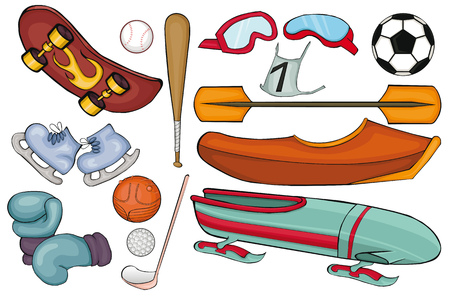 Sports Equipment Set. Cartoon style. Isolated image on white background.のイラスト素材
