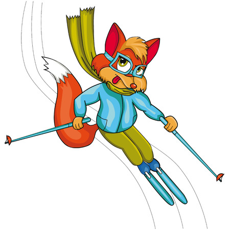 Fox skier Cartoon style. Isolated image on white background. Clip art for children.のイラスト素材