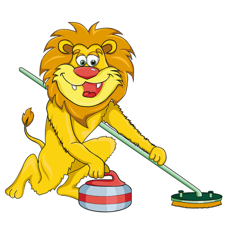 Lion curling Cartoon style. Isolated image on white background. Clip art for children.のイラスト素材