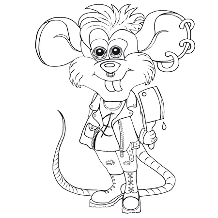 Coloring punk mouse. Isolated image on white background.のイラスト素材