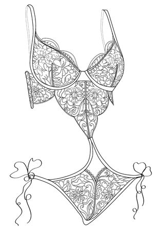 Lingerie. Coloring Book: Anti-stress. Relaxation Therapy. Isolated image on white background.のイラスト素材