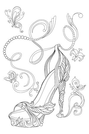 Shoe witch butterflies. Coloring books for adults. Standard picture for a t-shirt or tattoo.のイラスト素材