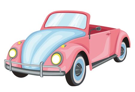 Wedding pink retrocar. Stock illustration. Isolated image on white background.のイラスト素材