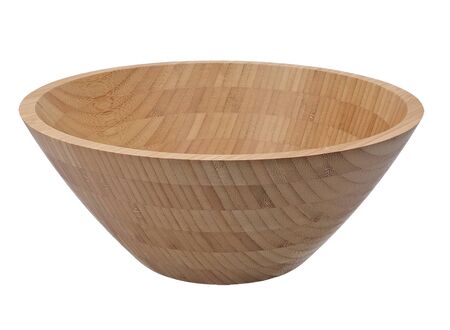 Wooden bowl front view. Isolated object on a white background.の写真素材