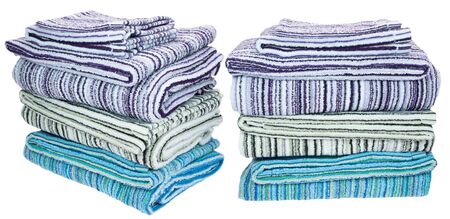 Stack of terry towels. Different colors. Isolated image on white background. Set.の写真素材