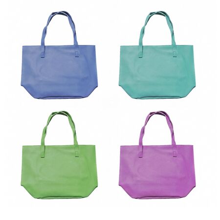 Big shopper of different colors. Imitation leather. Isolated image on white background.の写真素材