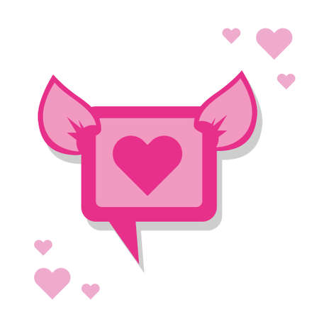 Pink heart icon with ears. Pig ears icon. Isolated image on a white background.のイラスト素材