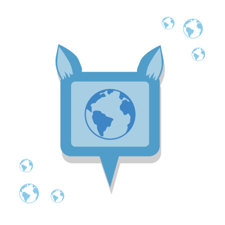 Blue planet icon with ears. Wolf ears icon. Environment protection. Isolated image on a white background.のイラスト素材