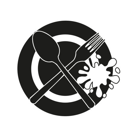 Black and white icon of dirty dishes. Isolated image on a white background.のイラスト素材