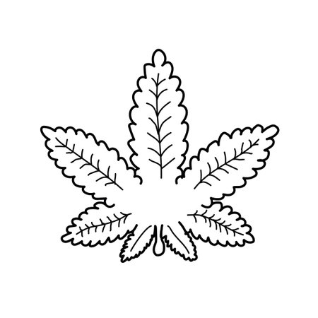 Marijuana leaf. Coloring book page. Black outline on a white background. Cartoon style.のイラスト素材