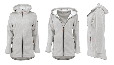 Gray sports hoodie. Front view and side view. Isolated image on a white background. Nobody.の写真素材