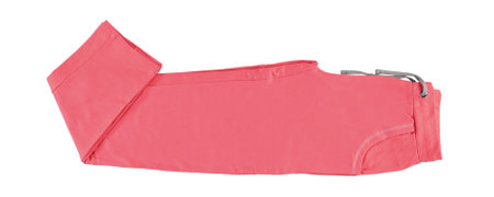 Red sweatpants with gray drawstring. Isolated image on a white background. Nobody.の写真素材