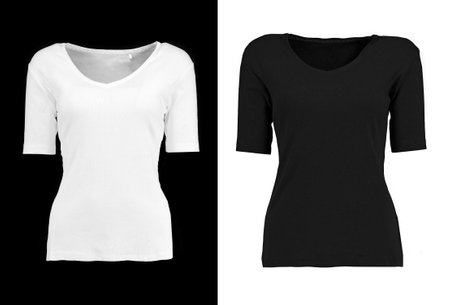 White and black T-shirt on a contrasting background. Nobody.の写真素材