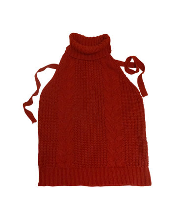 Red knitted neck top. Isolated image on a white background. Nobody.の写真素材